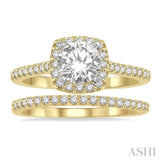 1/2 ctw Diamond Wedding Set With 3/8 ctw Round Cut Engagement Ring and 1/10 ctw Wedding Band in 14k Yellow and White gold