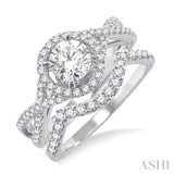 1 1/5 ctw Diamond Wedding Set with 1 ctw Round Cut Engagement Ring and 1/4 ctw Wedding Band in 14K White Gold