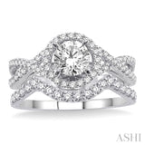 1 1/5 ctw Diamond Wedding Set with 1 ctw Round Cut Engagement Ring and 1/4 ctw Wedding Band in 14K White Gold