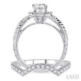 1 1/5 ctw Diamond Wedding Set with 1 ctw Round Cut Engagement Ring and 1/4 ctw Wedding Band in 14K White Gold