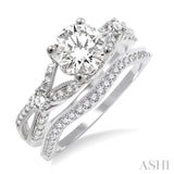 1.00 ctw Diamond Wedding Set with 7/8 ctw Round Cut Engagement Ring and 1/6 ctw Wedding Band in 14K White Gold