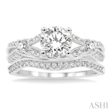 1.00 ctw Diamond Wedding Set with 7/8 ctw Round Cut Engagement Ring and 1/6 ctw Wedding Band in 14K White Gold