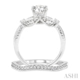 1.00 ctw Diamond Wedding Set with 7/8 ctw Round Cut Engagement Ring and 1/6 ctw Wedding Band in 14K White Gold