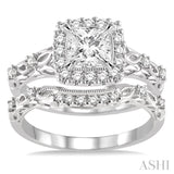 3/4 ctw Diamond Wedding Set with 3/4 ctw Princess Cut Engagement Ring and 1/10 ctw Wedding Band in 14K White Gold