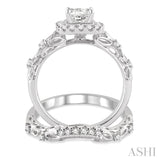 3/4 ctw Diamond Wedding Set with 3/4 ctw Princess Cut Engagement Ring and 1/10 ctw Wedding Band in 14K White Gold