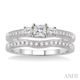 1/2 ctw Diamond Wedding Set with 3/8 ctw Princess Cut Engagement Ring and 1/10 ctw Wedding Band in 14K White Gold