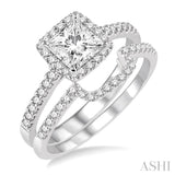 1 1/10 ctw Diamond Wedding Set with 7/8 ctw Princess Cut Engagement Ring and 1/5 ctw Wedding Band in 14K White Gold