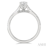 1/2 ctw Split Criss Cross Round & Oval Cut Diamond Engagement Ring With 1/3 ctw Oval Cut Center Stone in 14K White Gold