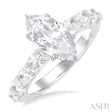 7/8 ctw Marquise Shape Oval and Round Cut Diamond Semi Mount Engagement Ring in 14K White Gold