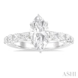 7/8 ctw Marquise Shape Oval and Round Cut Diamond Semi Mount Engagement Ring in 14K White Gold