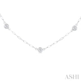 1/2 ctw Bezel Set Round Cut Diamond Paperclip Station Necklace in 14K White Gold