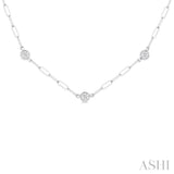 3/4 ctw Bezel Set Round Cut Diamond Paperclip Station Necklace in 14K White Gold