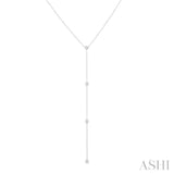 1/6 Ctw Bezel Set 4-Stone Round Cut Diamond Y-Shape Lariat Station Necklace in 14K White Gold