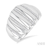 1/10 ctw Ribbed Dome Shape Round Cut Diamond Bold Wide Fashion Band in Sterling Silver