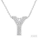 1/20 Ctw Bubble Accent Initial 'Y' Round Cut Diamond Fashion Pendant With Chain in Sterling Silver