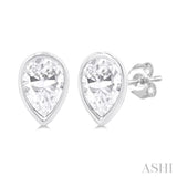 1/5 ctw Petite Bezel Set Pear Cut Diamond Fashion Stud Earring in 10K White Gold