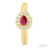 4X3 MM Pear Cut Ruby and 1/10 ctw Petite Round Cut Halo Diamond Fashion Huggies in 10K Yellow Gold