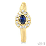 4X3 MM Pear Cut Sapphire and 1/10 ctw Petite Round Cut Halo Diamond Fashion Huggies in 10K Yellow Gold