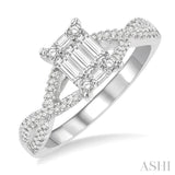 1/2 ctw Split Criss-Cross Shank Fusion Baguette and Round Cut Diamond Engagement Ring in 14K White Gold