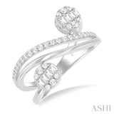 1/2 ctw Bypass Fusion Baguette and Round Cut Diamond Fashion Open Wrap Ring in 14K White Gold