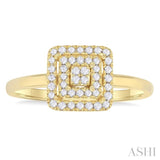 1/6 ctw Double Halo Square Shape Petite Round Cut Diamond Fashion Ring in 10K Yellow Gold