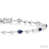 4X3MM Pear Cut Sapphire and 1/2 ctw Round Cut Diamond Precious Bracelet in 14K White Gold