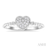 1/8 ctw Petite Bead Shank Heart Motif Round Cut Diamond Fashion Ring in 10K White Gold