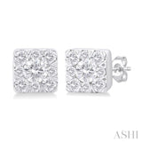 1/6 Ctw Lovebright Petite Square Shape Round Cut Diamond Fashion Stud Earring in 10K White Gold