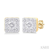 1/6 Ctw Lovebright Petite Square Shape Round Cut Diamond Fashion Stud Earring in 10K Yellow Gold