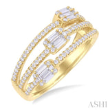 5/8 ctw Split Three-Row Baguette and Round Cut Diamond Fashion Ring in 14K Yellow Gold