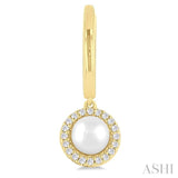 5.5 MM Round Shape Cultured Pearl and 1/8 ctw Petite Round Cut Diamond Halo Fashion Huggies in 10K Yellow Gold