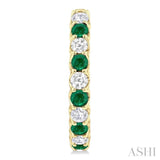 2.5 MM Emerald and 1.00 ctw Round Cut Inside-Out Diamond Precious Hoop Earrings in 14K Yellow Gold