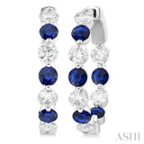 2.85 MM Round Cut Sapphire and 1.00 ctw Round Cut Diamond Precious Inside-Out Alternating Hoop Earrings in 14K White Gold