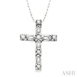 1/10 Ctw Diamond Cross Pendant in 14K White Gold with Chain