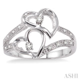 1/10 ctw Twin Heart Diamond Ring in 14K White Gold