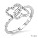 1/10 ctw Round Cut Diamond Twins Heart Shape Ring in 14K White Gold