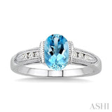 8x6 MM Oval Shape Aquamarine and 1/10 ctw Diamond Ring in 14K White Gold