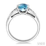 8x6 MM Oval Shape Aquamarine and 1/10 ctw Diamond Ring in 14K White Gold