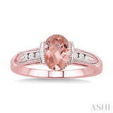 8x6 MM Oval Shape Morganite and 1/10 ctw Diamond Ring in 14K Rose Gold