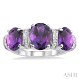 8x6 MM & 7x5 MM Tri Mount Oval Cut Amethyst and 1/10 ctw Round cut Diamond Semi Precious Ring in 10K White Gold