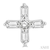 1/10 Ctw Greek Cross Baguette and Round Cut Diamond Petite Earring in 10K White Gold