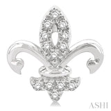 1/8 ctw Petite Fleur De Lis Round Cut Diamond Fashion Stud Earring in 10K White Gold