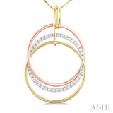 1/3 ctw Single Cut Diamond Circle Pendant in 10K Tri Color Gold with Chain