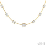 1 1/10 ctw Fusion Baguette and Round Cut Diamond Bar Necklace in 14K Yellow and White Gold