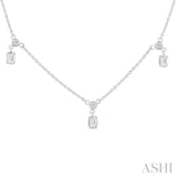 5/8 ctw Dangle Emerald and Round Cut Diamond Station Necklace in 14K White Gold