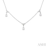 5/8 ctw Dangle Pear and Round Cut Diamond Station Necklace in 14K White Gold