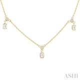 5/8 ctw Dangle Emerald and Round Cut Diamond Station Necklace in 14K Yellow Gold