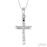 1/10 Ctw Single Cut Diamond Cross Pendant in 10K White Gold with Chain