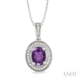 Oval Shape Silver Gemstone & Diamond Pendant