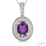 Oval Shape Silver Gemstone & Diamond Pendant